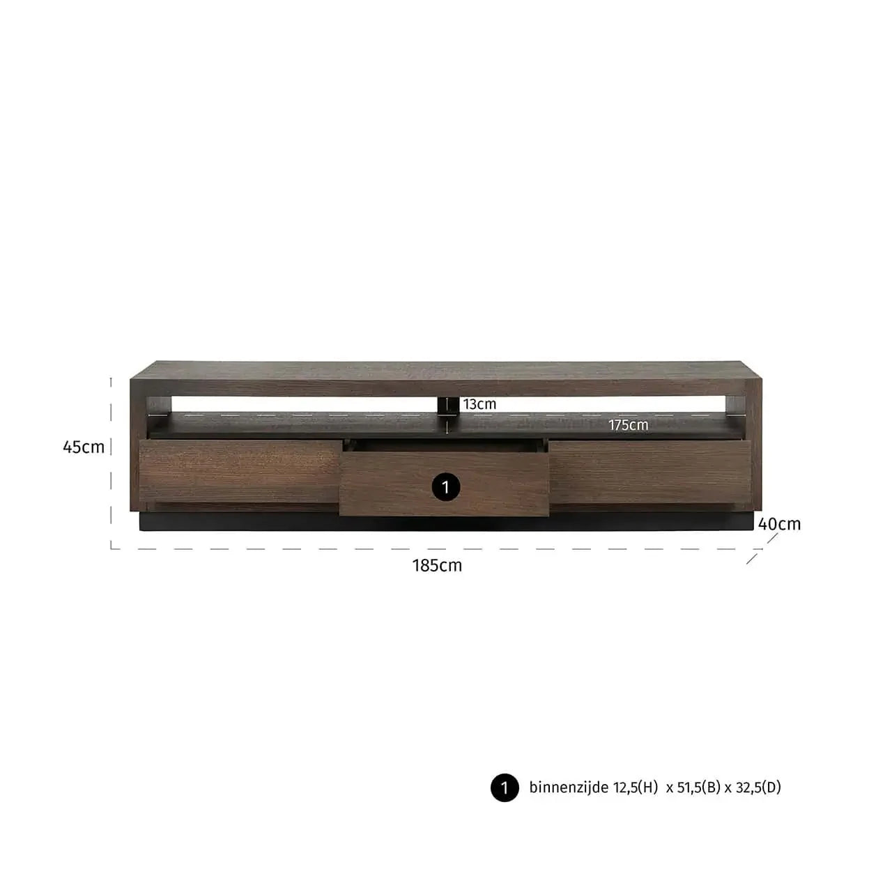 TV skapītis Oakura ar 3 atvilktnēm Richmond Interiors 45/185/40 cm brūns - N1 Home