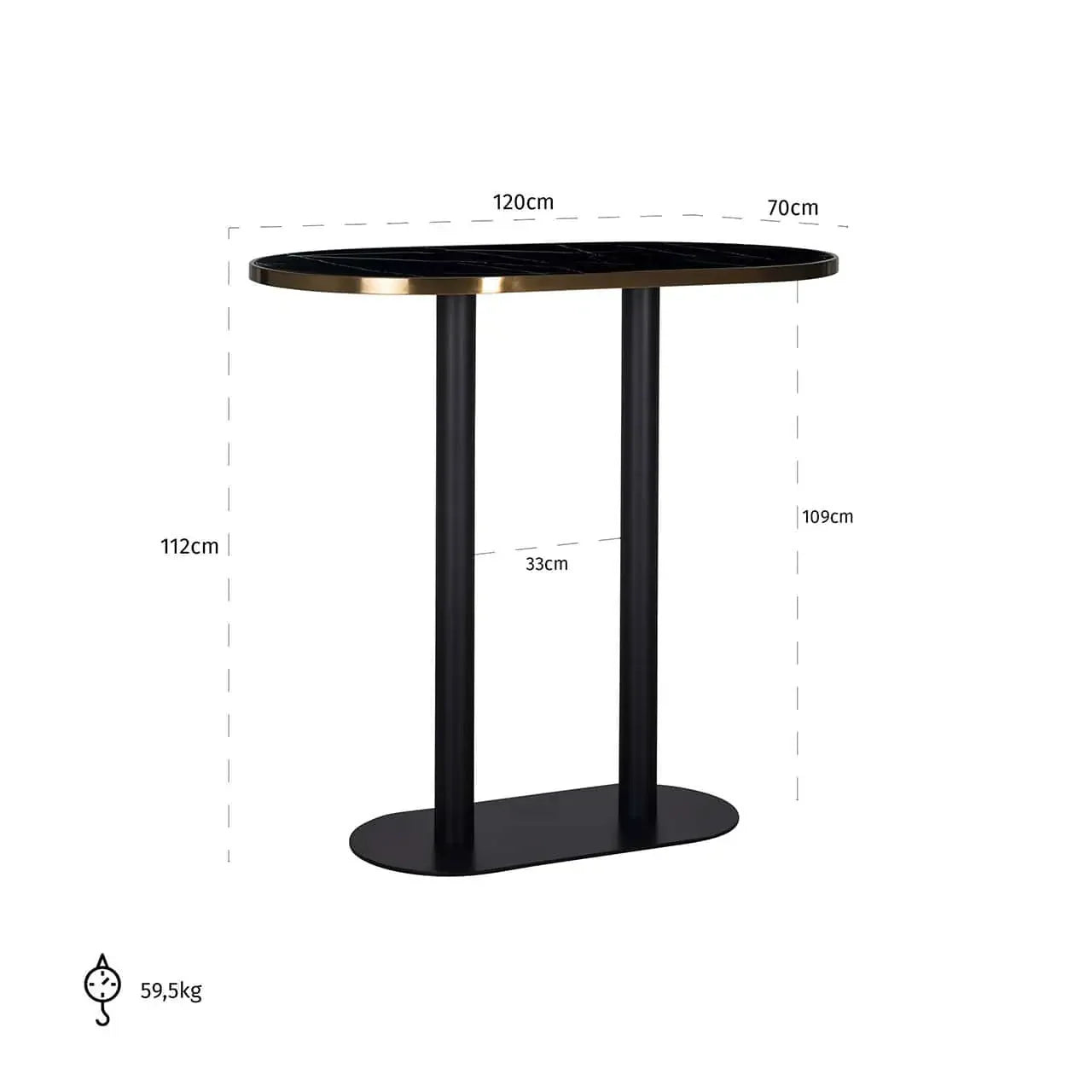 Bāra galds Zenza ovāls Richmond Interiors 105/120/70 cm melns - N1 Home