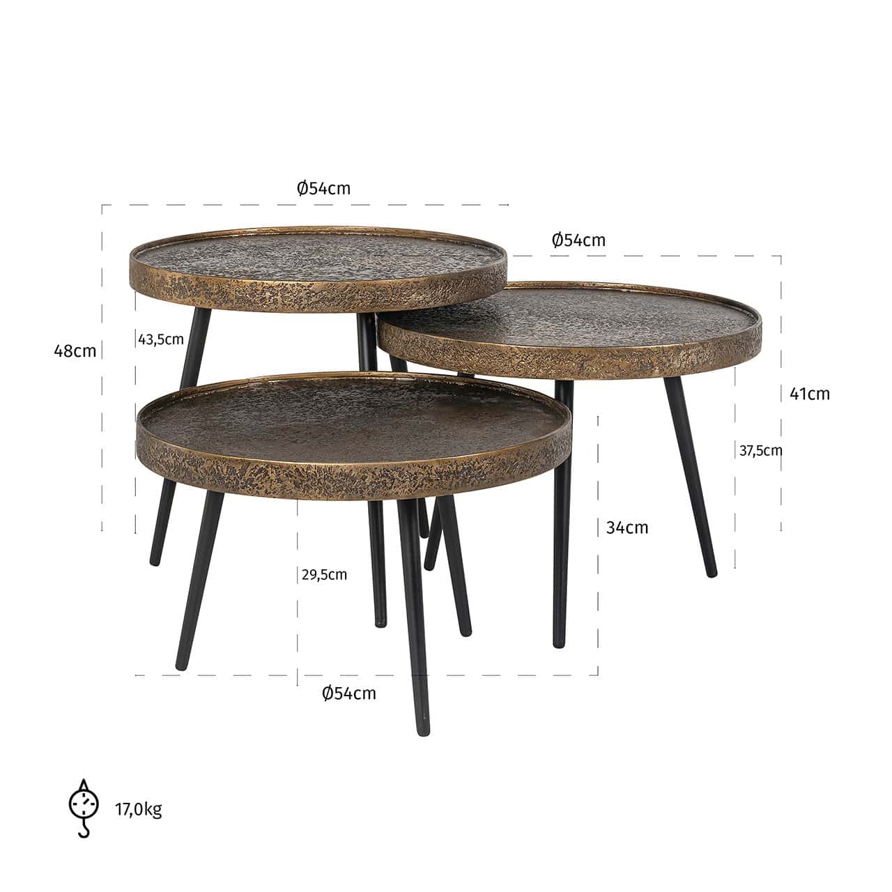 Kafijas galds Luton (Set of 3) Richmond Interiors 54/47/54 cm melns/zelts - N1 Home