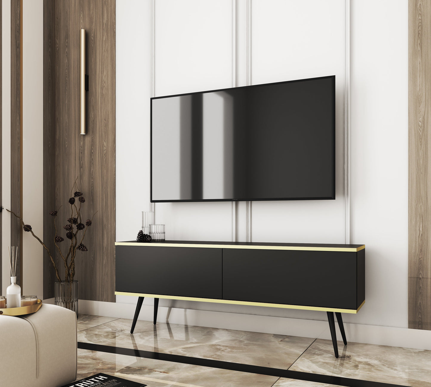 RTV skapis O2 gluda priekšpuse 135/30/32 cm melns - N1 Home