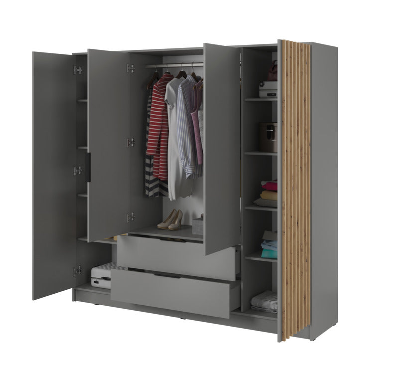 Skapis 4D NEKO 206/200/51 cm pelēks - N1 Home