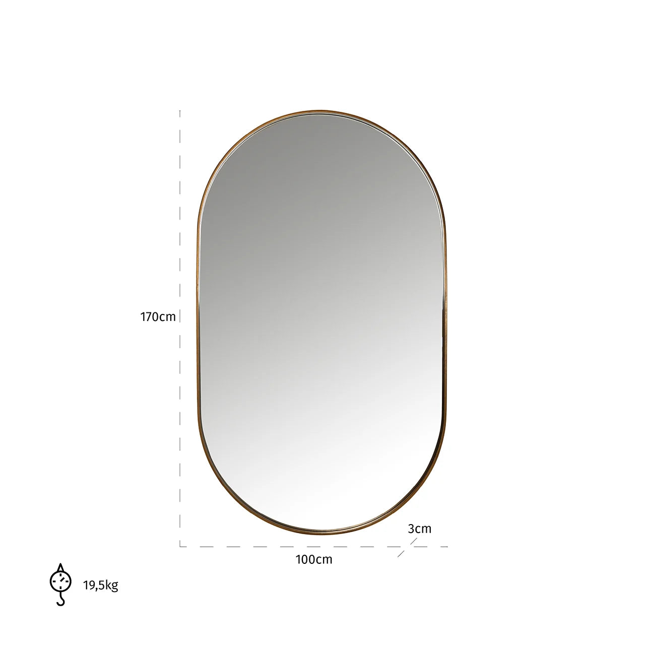 Spogulis Richmond Interiors Skylar 170/100/3 cm zelts - N1 Home