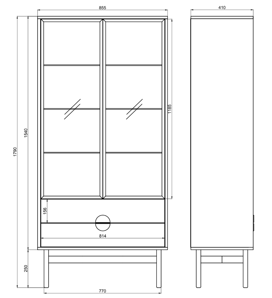 LOON 85 cm augsts skapis ar četriem plauktiem un divām atvilktnēm, melns - N1 Home