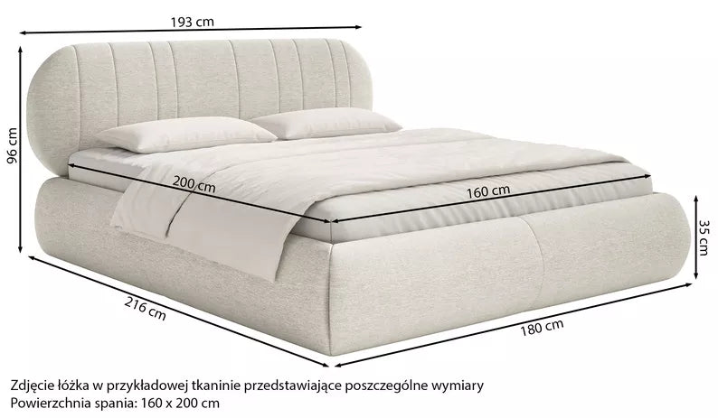 MELIOSA Mīkstā gulta 140/160/180x200 cm, pelēki bēša bize - N1 Home