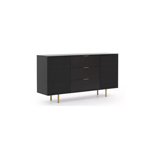 BLAZKA Divdurvju kumode, 150 cm, ar trim atvilktnēm, matēti melnas līstes - N1 Home