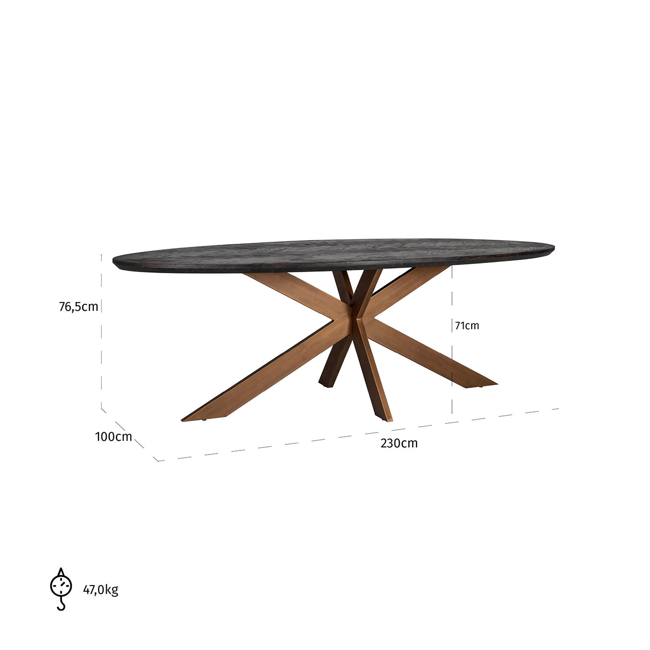 Galds Blackbone Brass black rustic Richmond Interiors 76/230/100 cm melns/bronza - N1 Home