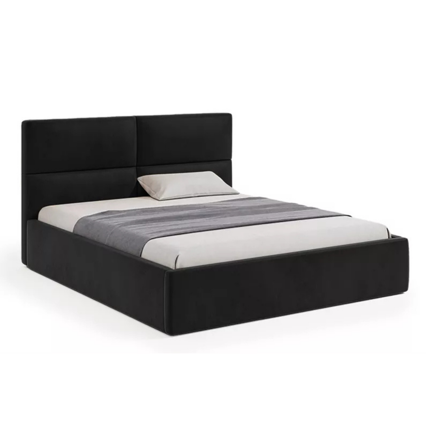 MAHEL Polsterēta gulta 140/160/180x200 cm ar glabātuvi, melns samts - N1 Home