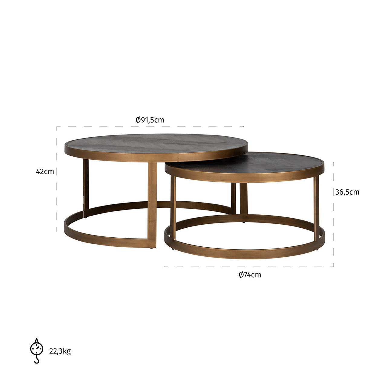 Kafijas galds Blackbone Brass black rustic (Set of 2) Richmond Interiors 42/91,5; 36,5/74 cm melns/bronza - N1 Home