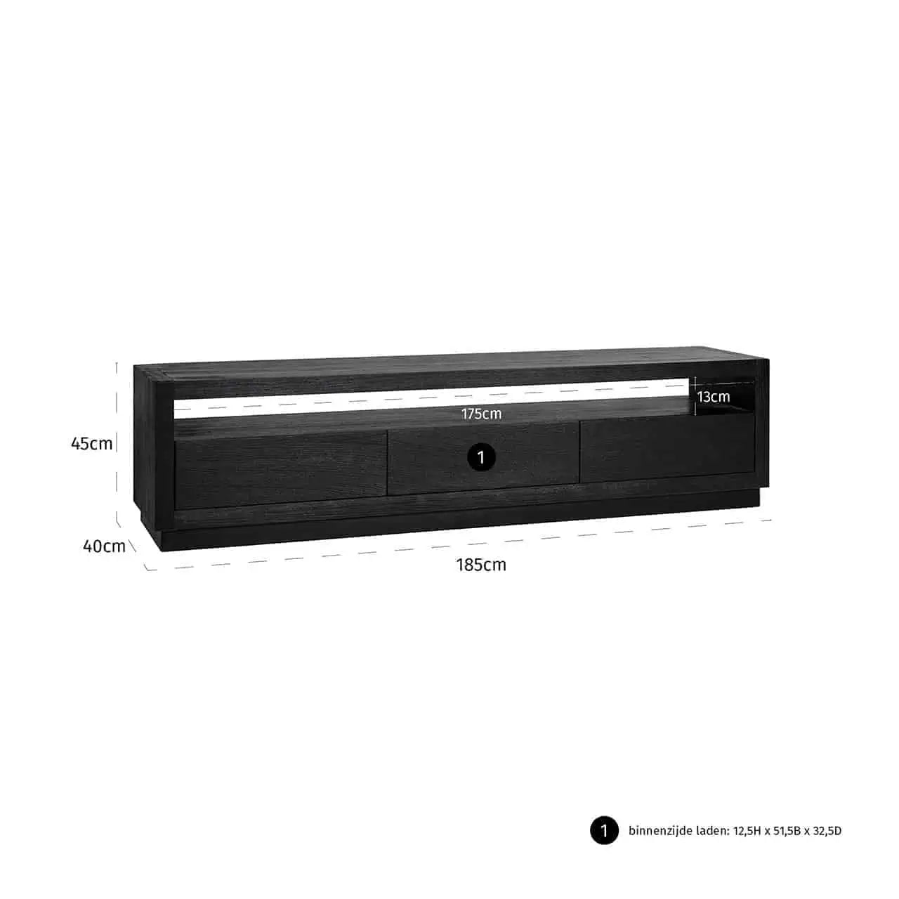 TV skapītis Oakura ar 3 atvilktnēm Richmond Interiors 45/185/40 cm melns - N1 Home