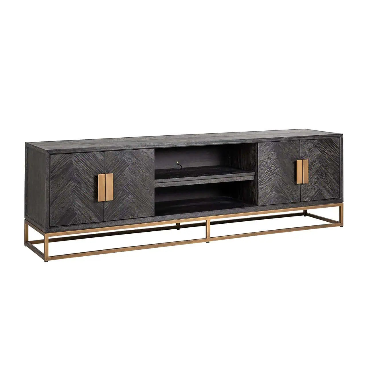 TV skapītis Blackbone misiņš 4 durvis 200 Richmond Interiors 60/200/43 cm melns rustikāls - N1 Home