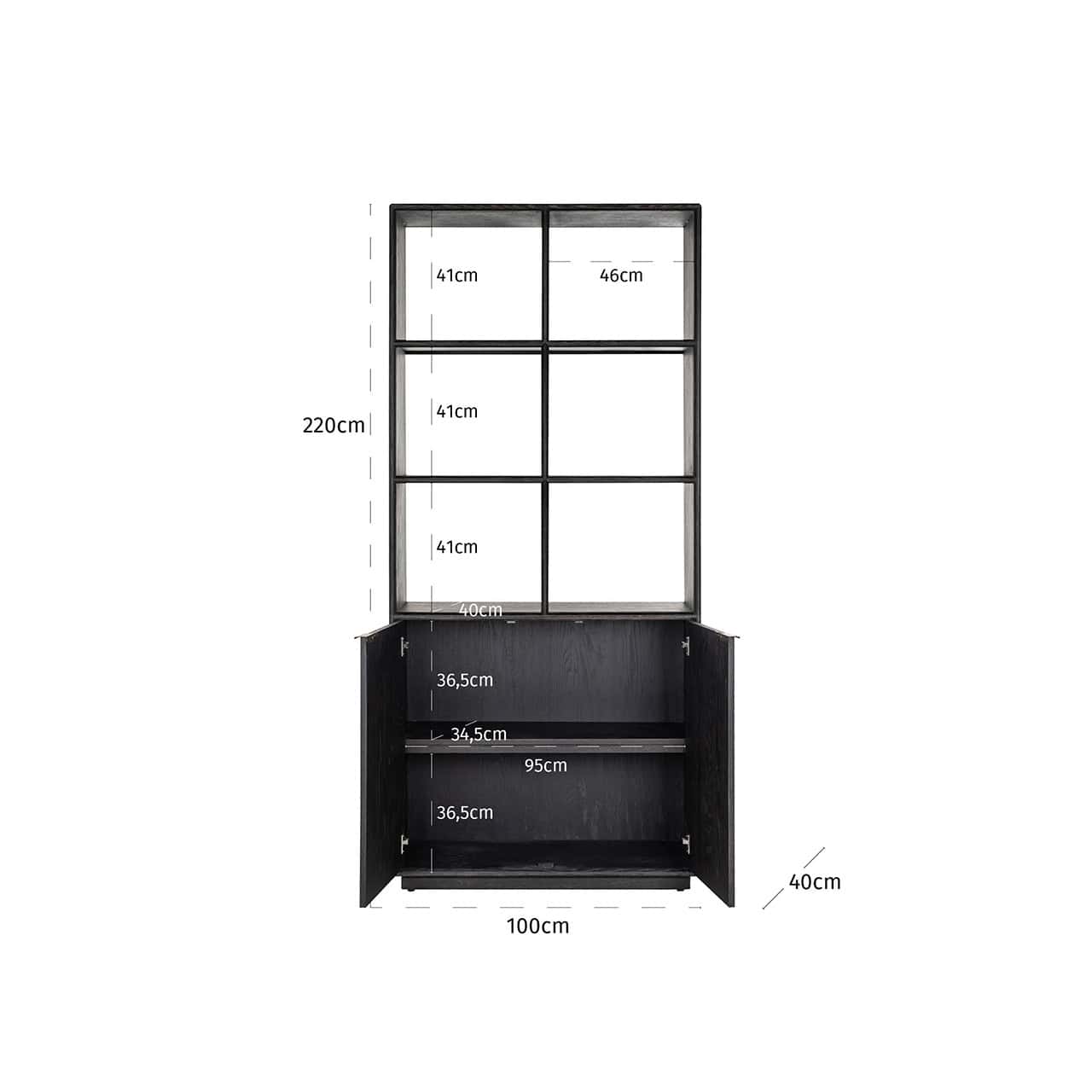 Vitrīna  Blackbone Richmond Interiors 100/220/40 cm Brass melns rustic