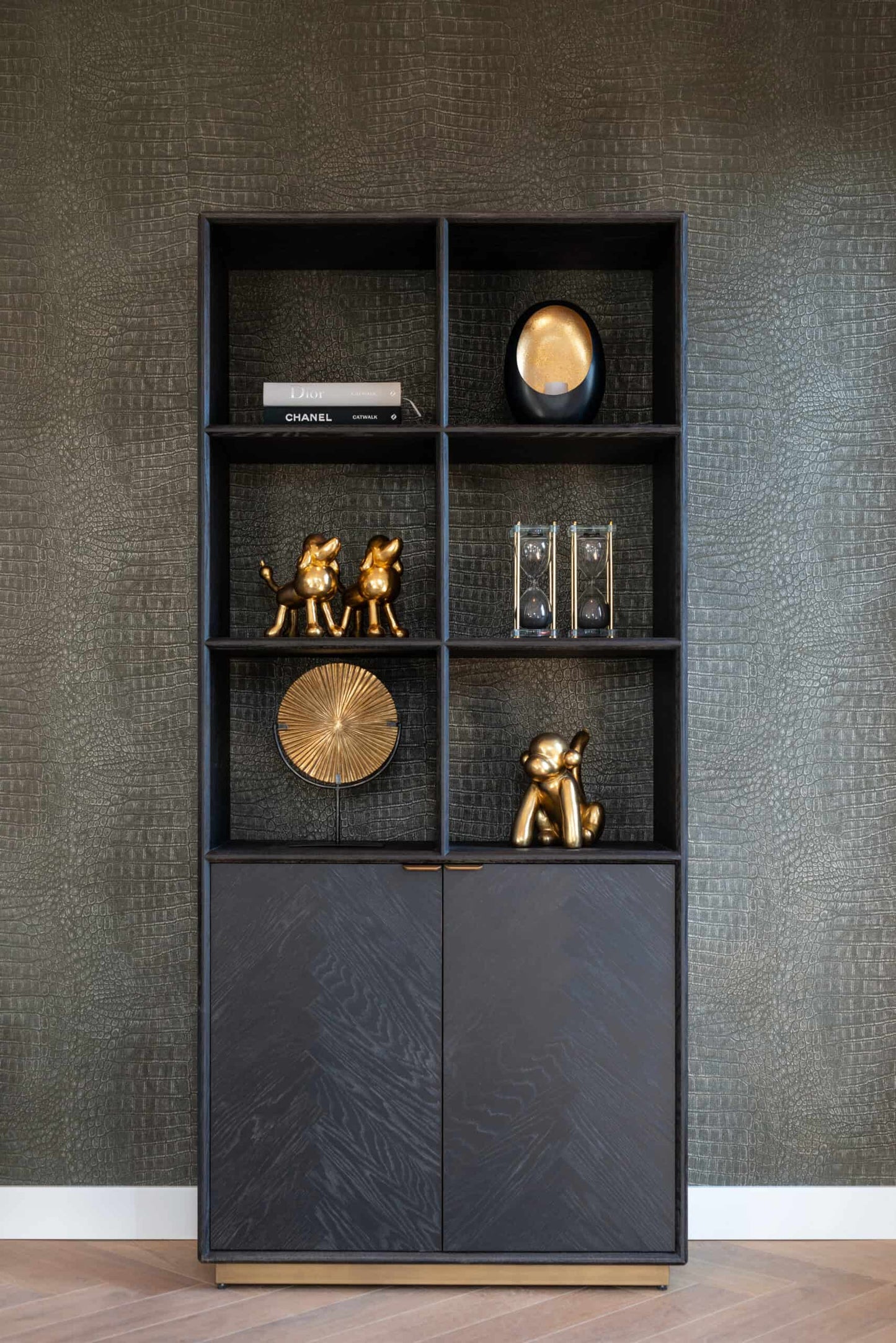 Vitrīna  Blackbone Richmond Interiors 100/220/40 cm Brass melns rustic