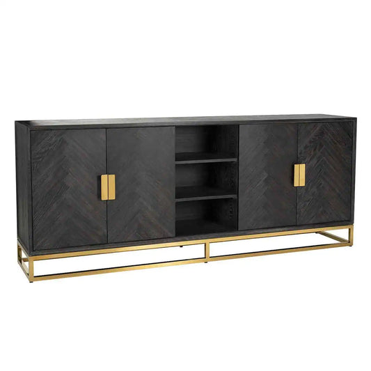 Kumode Blackbone zelta krāsā ar 4 durvīm Richmond Interiors 90/225/45 cm melna rustikāla - N1 Home