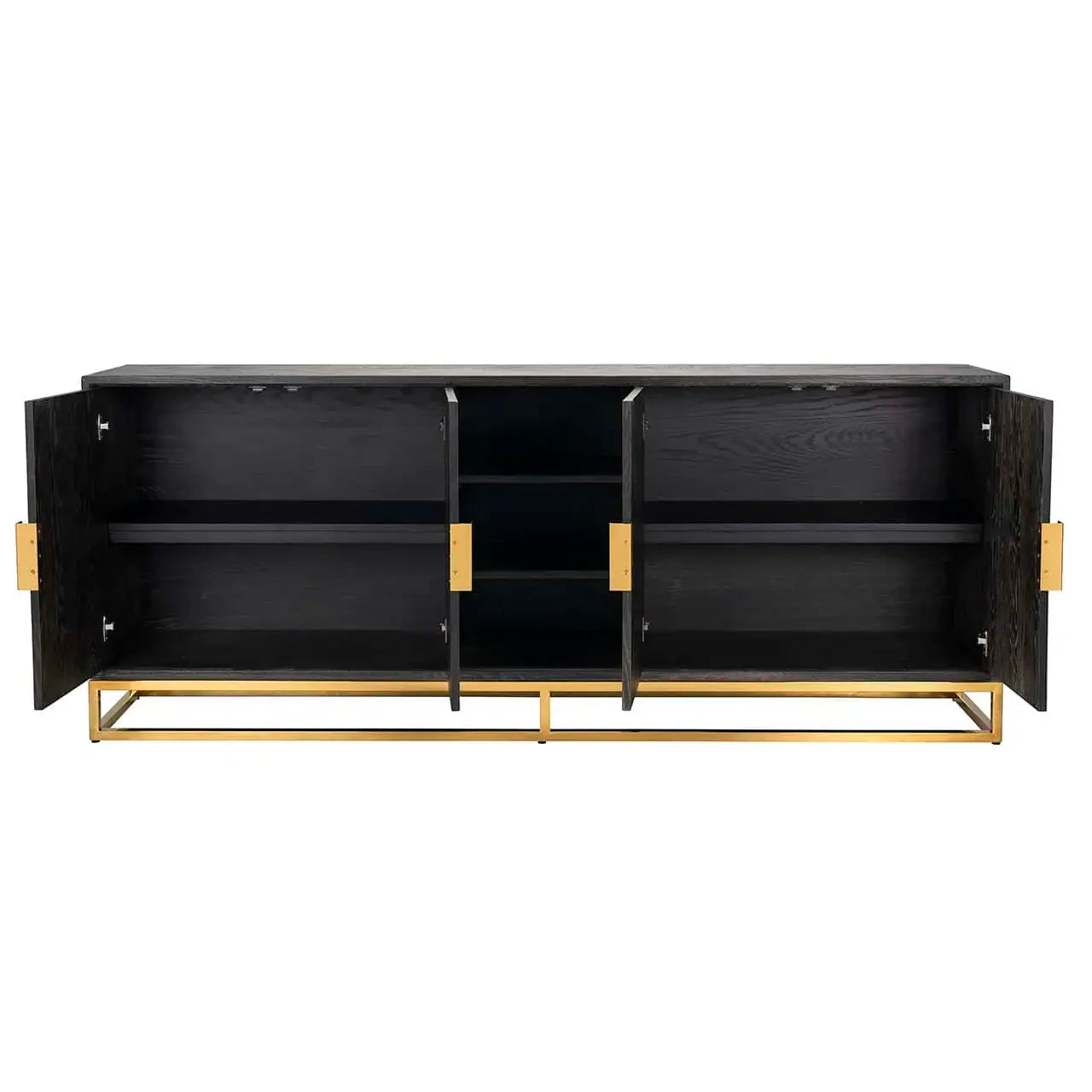 Kumode Blackbone zelta krāsā ar 4 durvīm Richmond Interiors 90/225/45 cm melna rustikāla - N1 Home