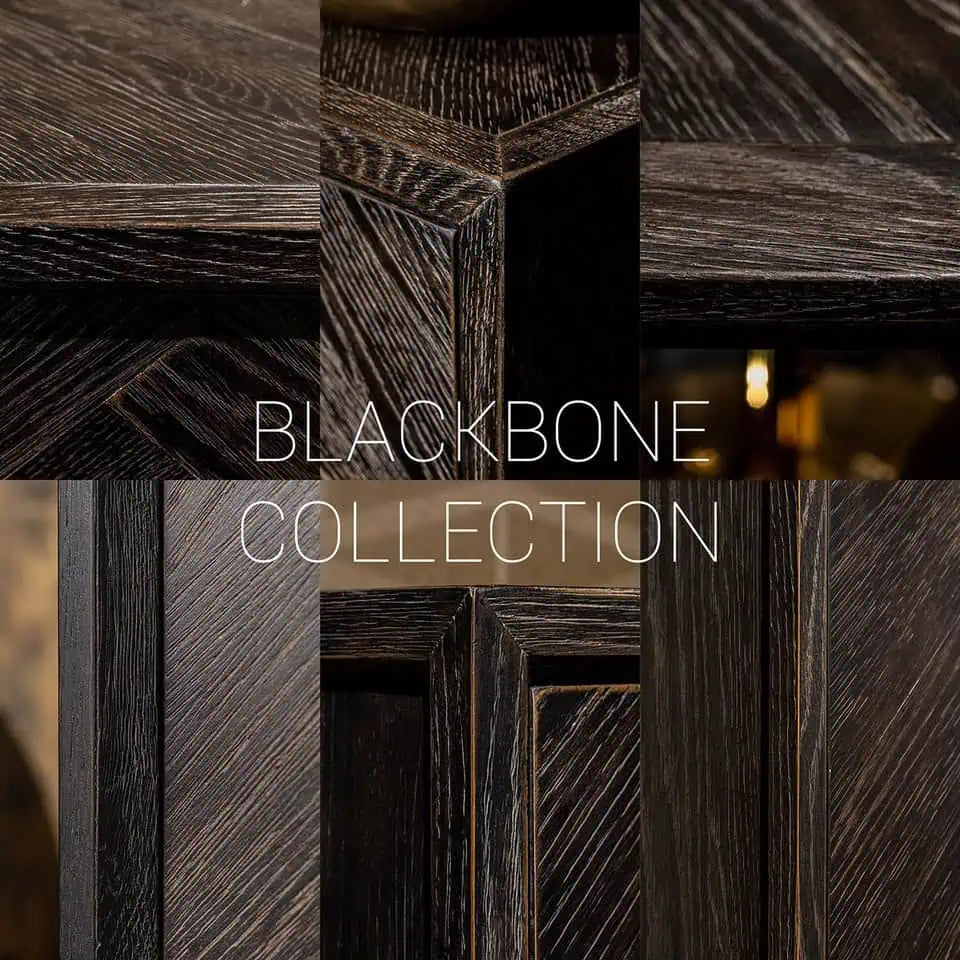 Kumode Blackbone zelta krāsā ar 4 durvīm Richmond Interiors 90/225/45 cm melna rustikāla - N1 Home