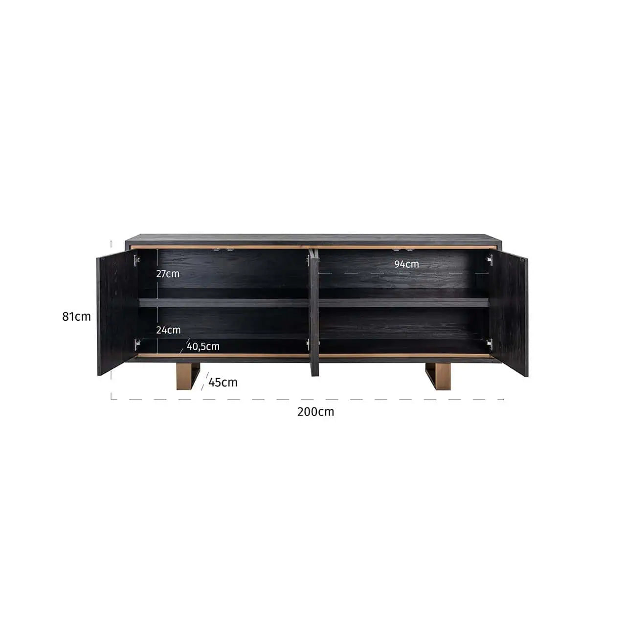 Kumode Hunter ar 4 durvīm Richmond Interiors 81/200/45 cm melna rustikāla - N1 Home
