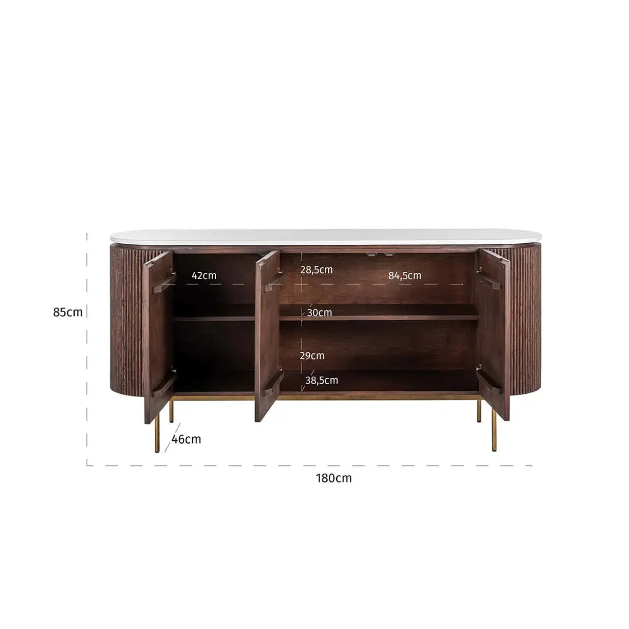 Kumode Barkley 3-durvju Richmond Interiors 85/180/46 cm Brushed Gold - N1 Home