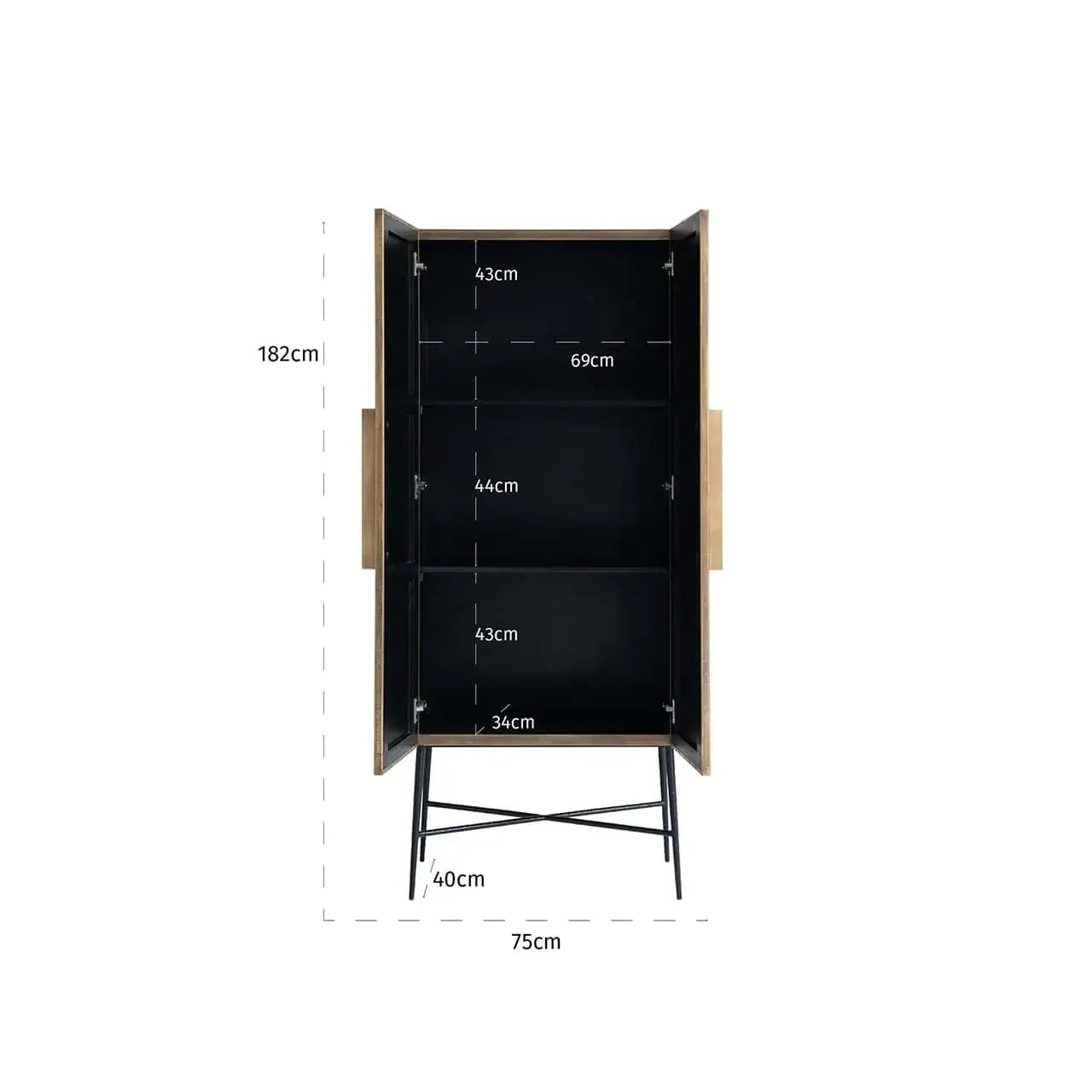 Skapis Ironville ar 2 durvīm Richmond Interiors 182/75/40 cm zelts - N1 Home