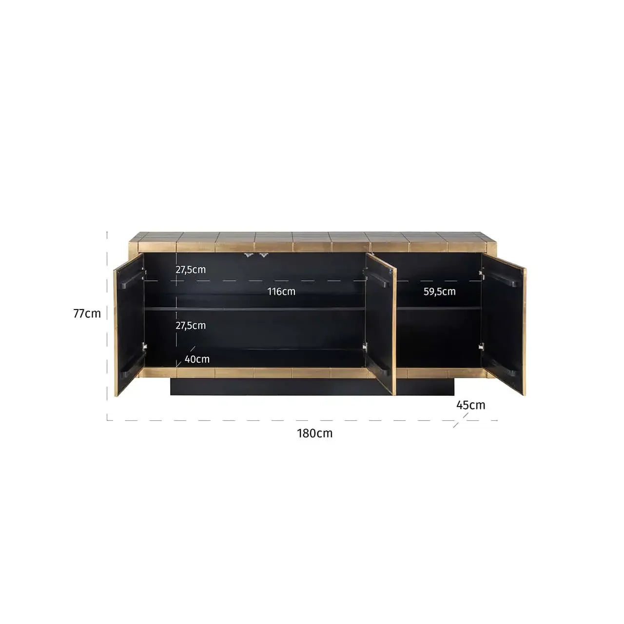 Kumode Collada 3-durvju Richmond Interiors 77/180/45 cm birstēts zelts - N1 Home