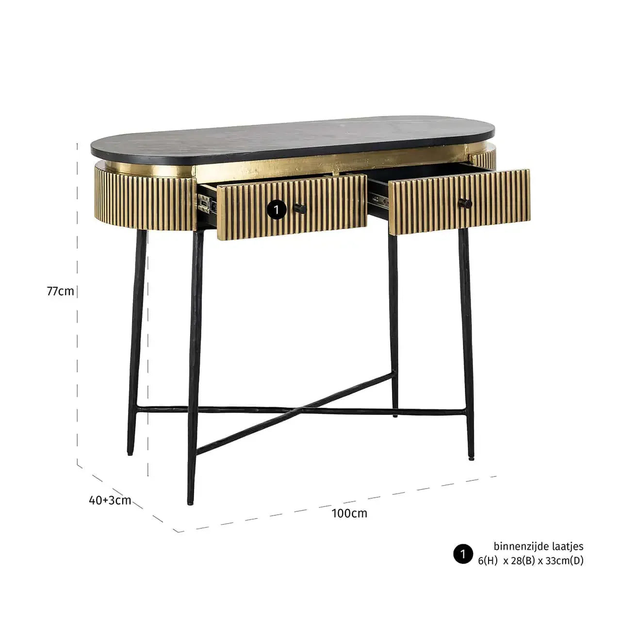 Console Ironville 2-drawers Richmond Interiors 76/100/40 cm zelts - N1 Home