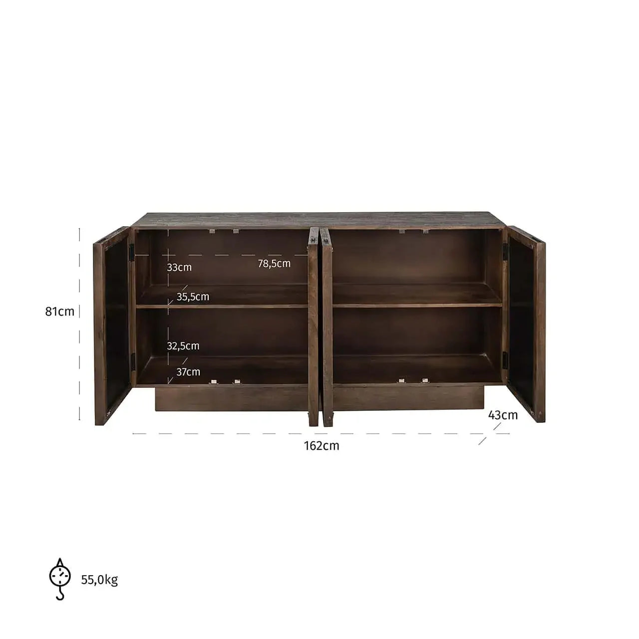 Kumode Bryant 4 durvju Richmond Interiors 81/162/43 cm brūns - N1 Home