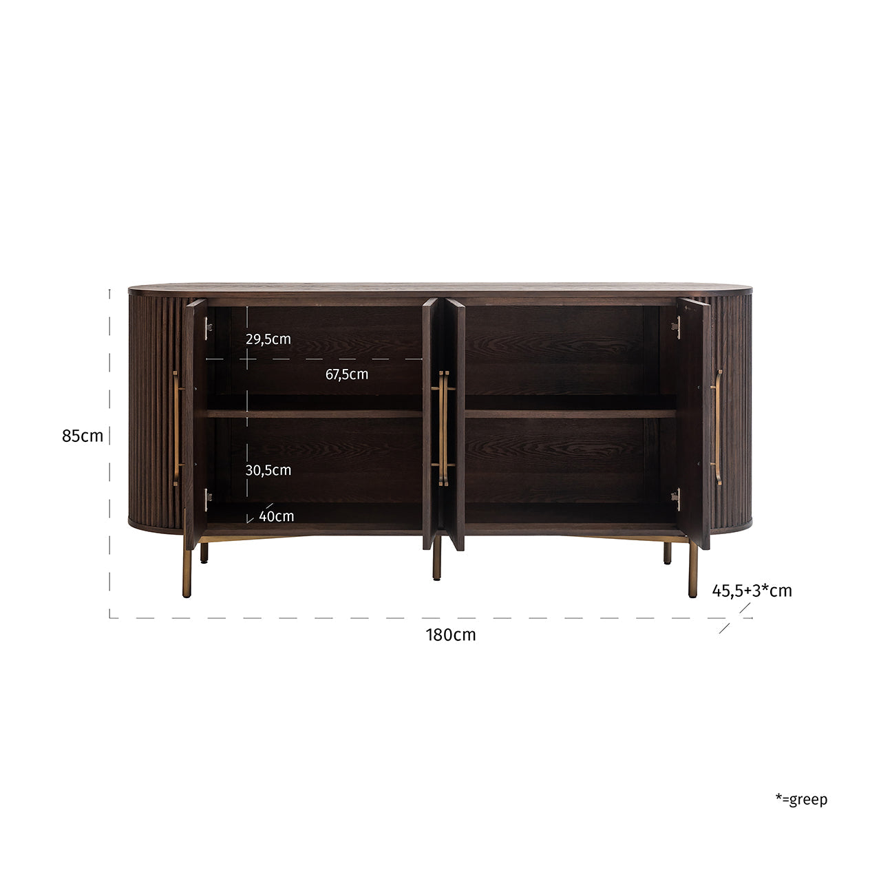 Kumode Luxor 4-durvju Richmond Interiors 85/180/50 cm brūns - N1 Home