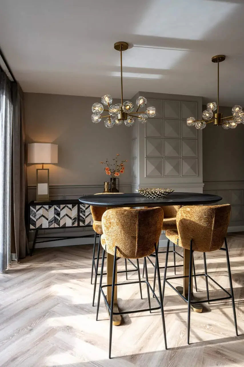 Bāra galds Revelin Richmond Interiors 106/140/75 cm melns/zelts - N1 Home