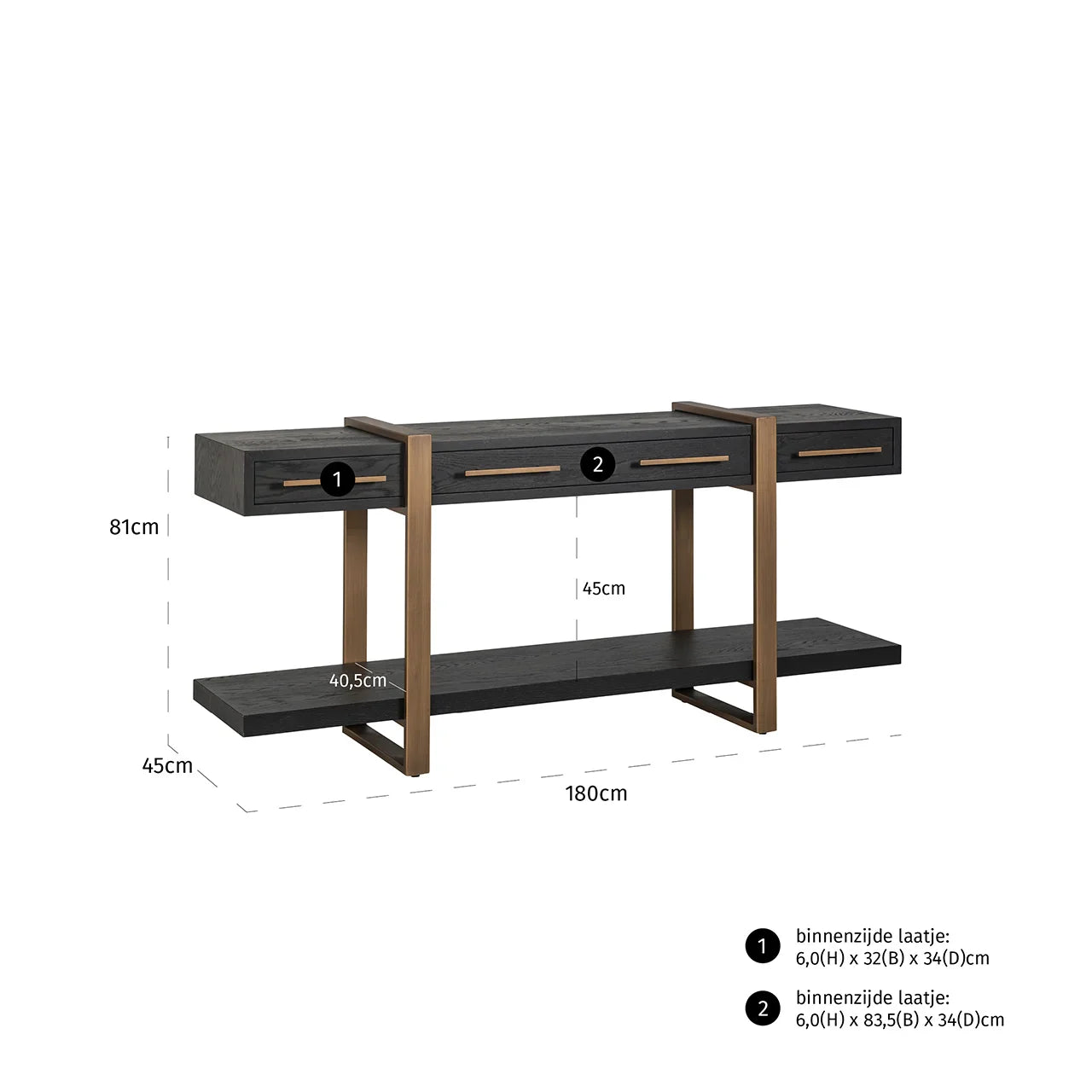 Konsole Cambon ar 3 atvilktnēm Richmond Interiors 80/180/45 cm tumša kafija - N1 Home
