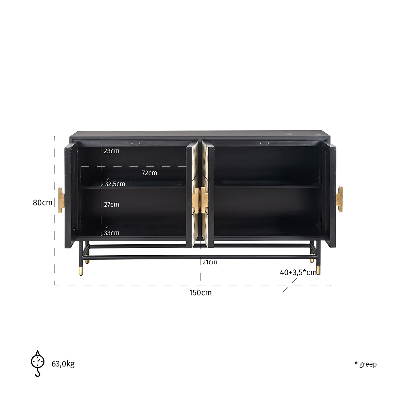 Kumode Novas 4-durvju Richmond Interiors 80/150/40 cm melns/balts - N1 Home