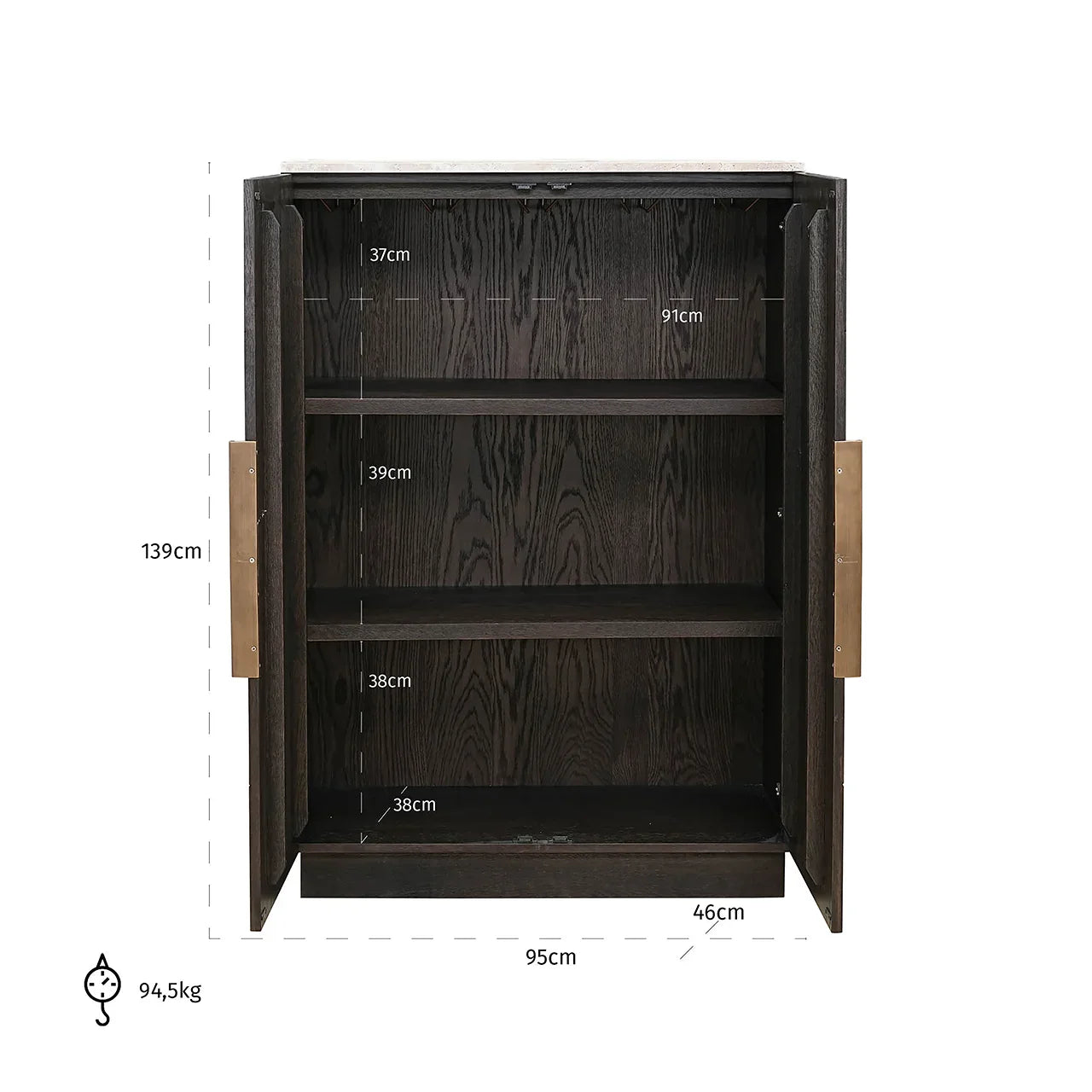 Skapis Claremont  ar 2 durvīm Richmond Interiors 138/95/45 cm brūns - N1 Home
