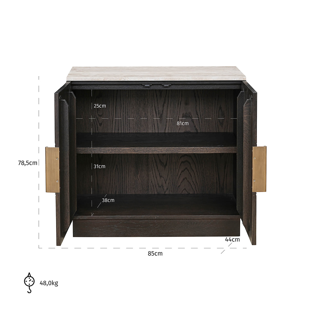 Kumode Claremont ar 2 durvīm Richmond Interiors 78/85/44 cm brūns - N1 Home