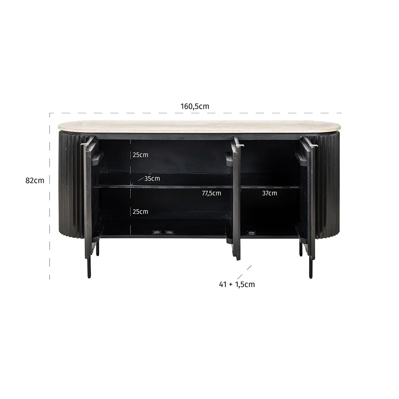 Kumode Hampton 3-durvju Richmond Interiors 82/160/40 cm tumši brūns - N1 Home