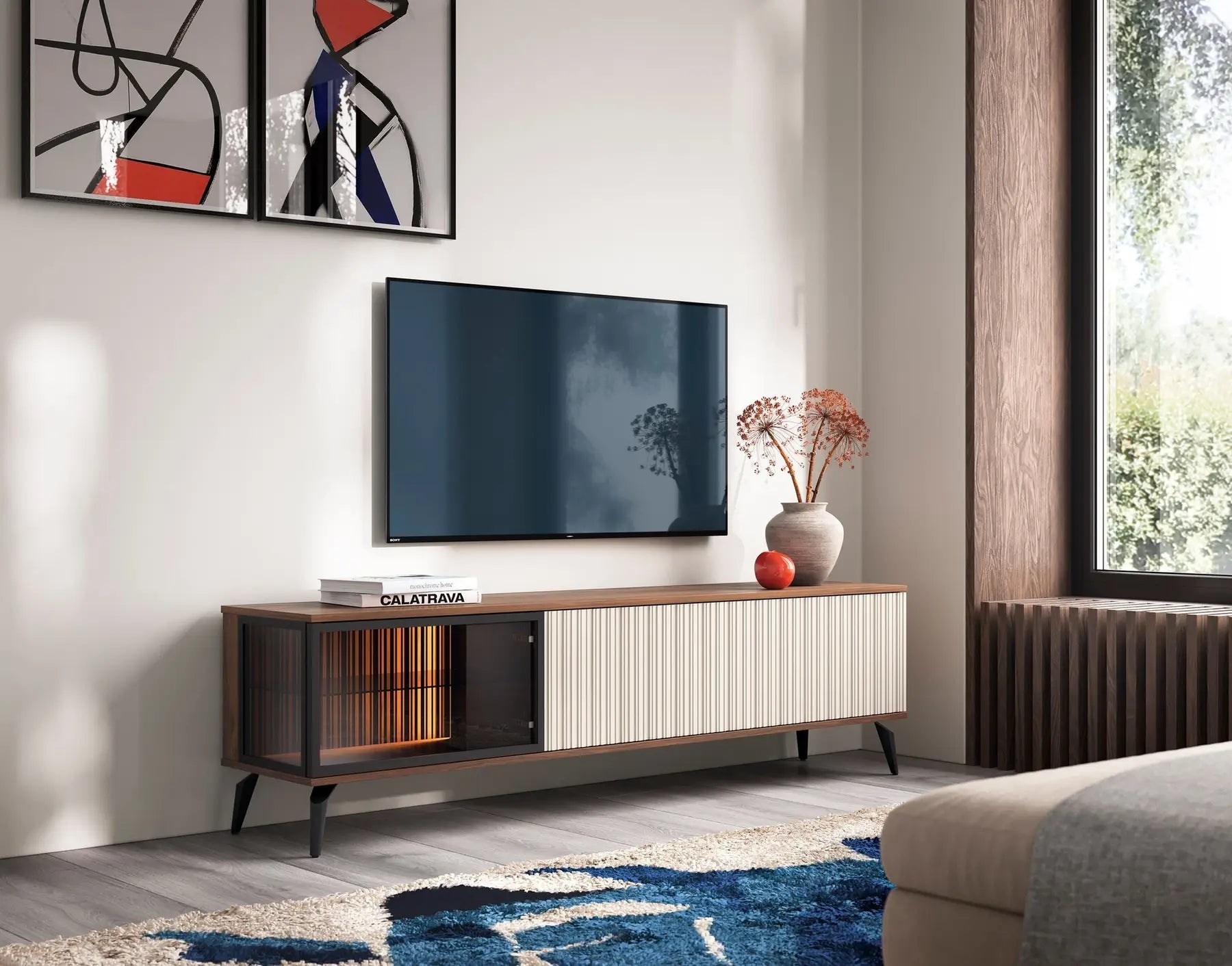 TV skapis Vic 180/39/50 cm kašmirs/rieksts - N1 Home