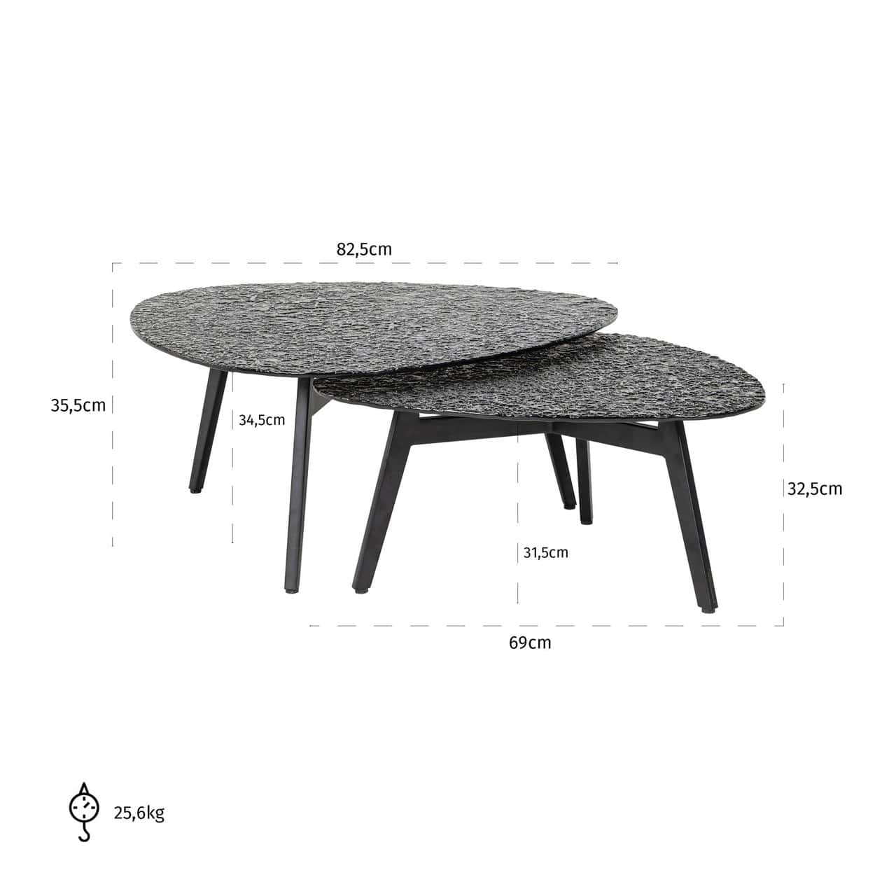 Kafijas galds Riley (Set of 2) Richmond Interiors 82/35/82 cm melns - N1 Home