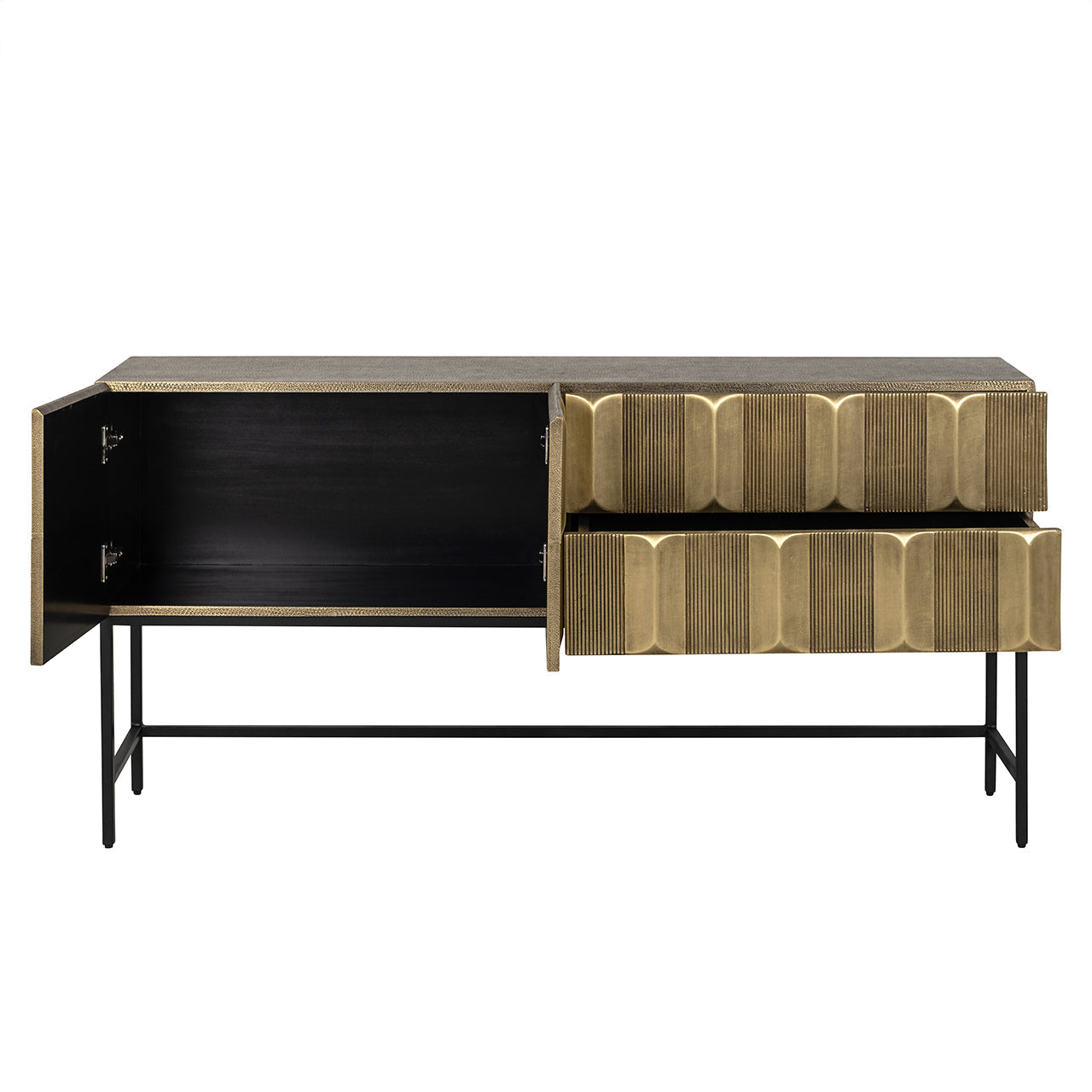 Kumode Jaxx 2 durvis 2 atvilktnes Richmond Interiors 81/160/40 cm melns/zelts - N1 Home