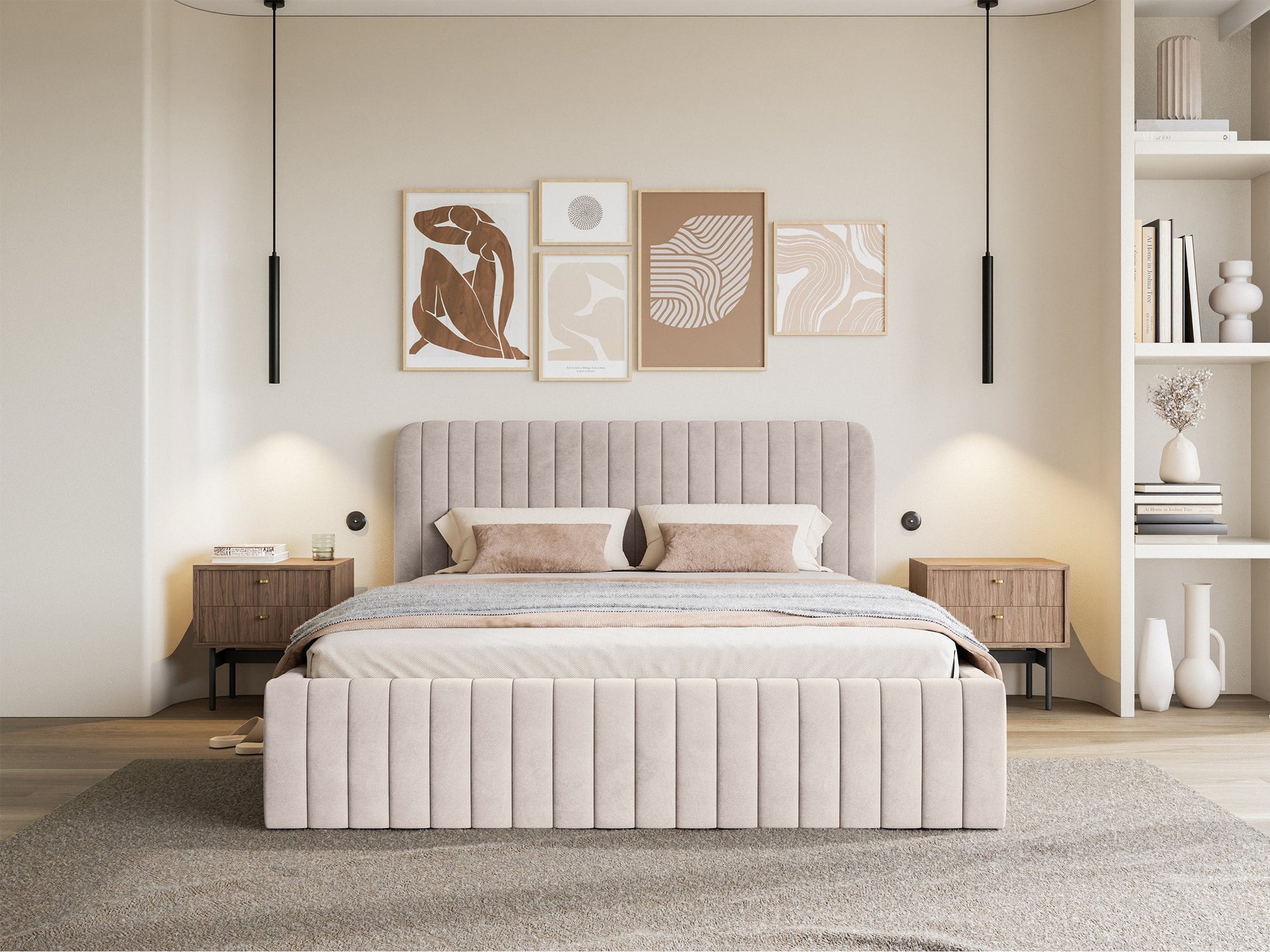 LIANOSOL Mīkstā gulta 140/160/180x200 cm ar glabātuvi, pelēks un bēšs hidrofobs samts - N1 Home