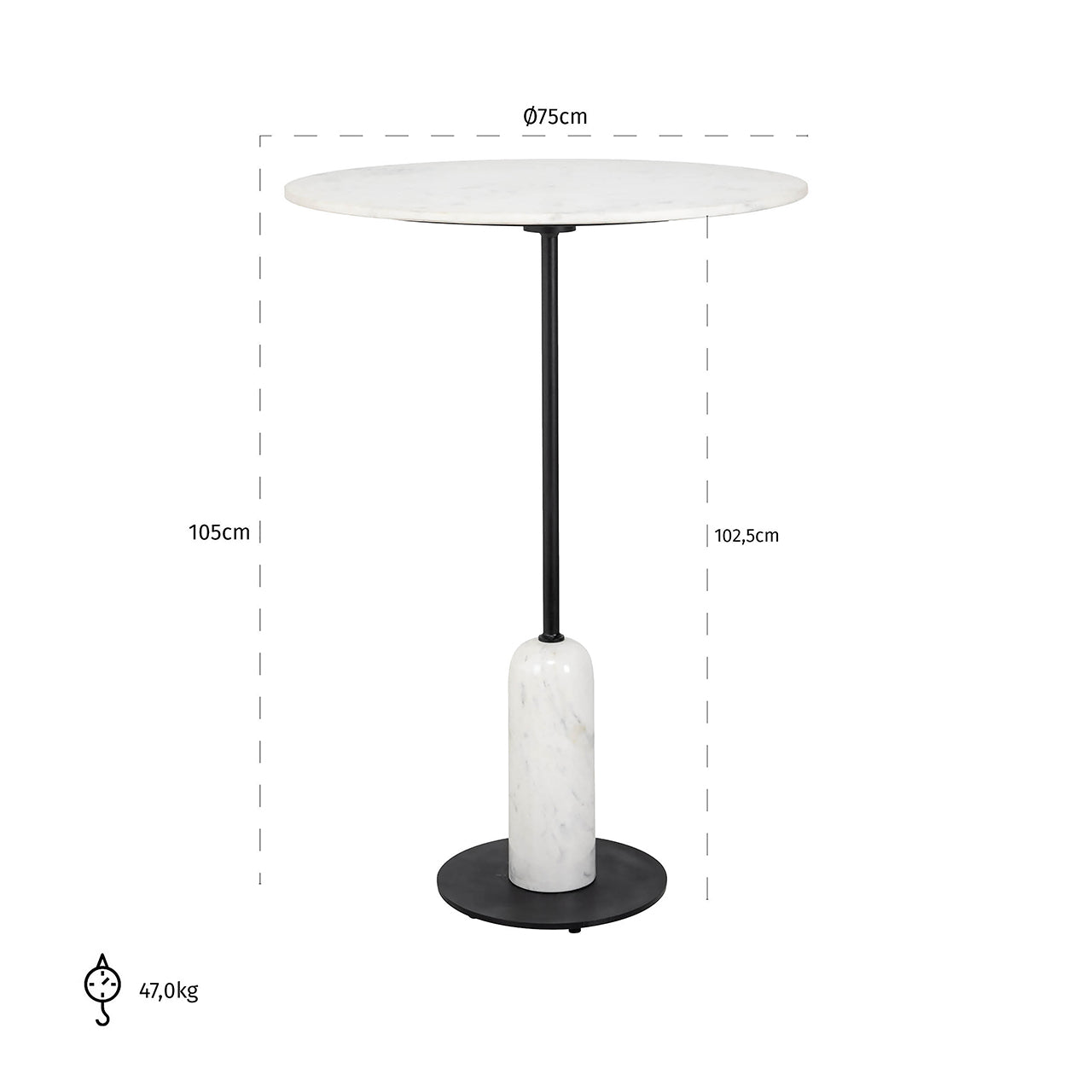 Bāra galds Jagger Richmond Interiors 105/75/75 cm balts/zelts - N1 Home
