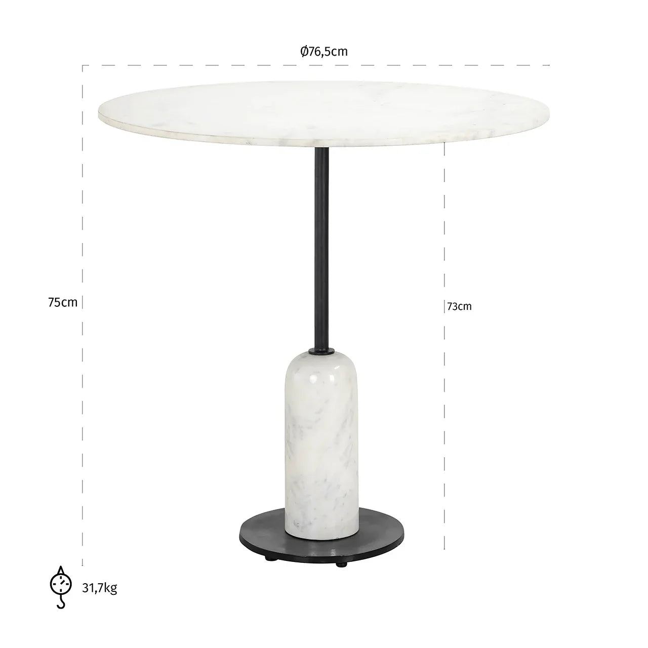 Bistro galds Jagger Richmond Interiors 75/76/76 cm melns/balts - N1 Home