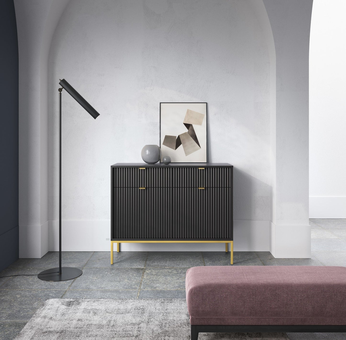 Kumode NV 104/83/39 cm melns/zelts - N1 Home