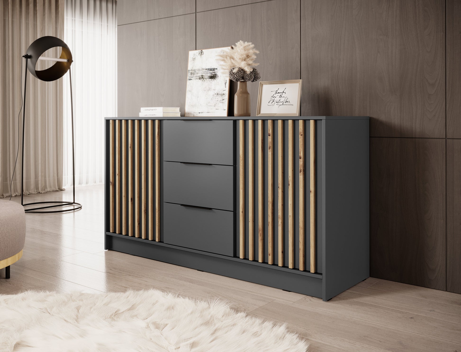 Kumode Neko 155/86/45 cm grafīts - N1 Home