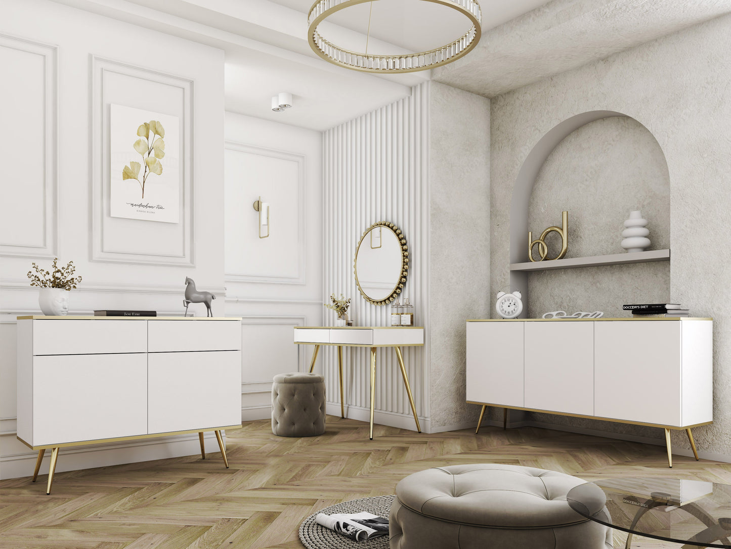 Kumode O2 160/85/39 cm balts/zelts - N1 Home