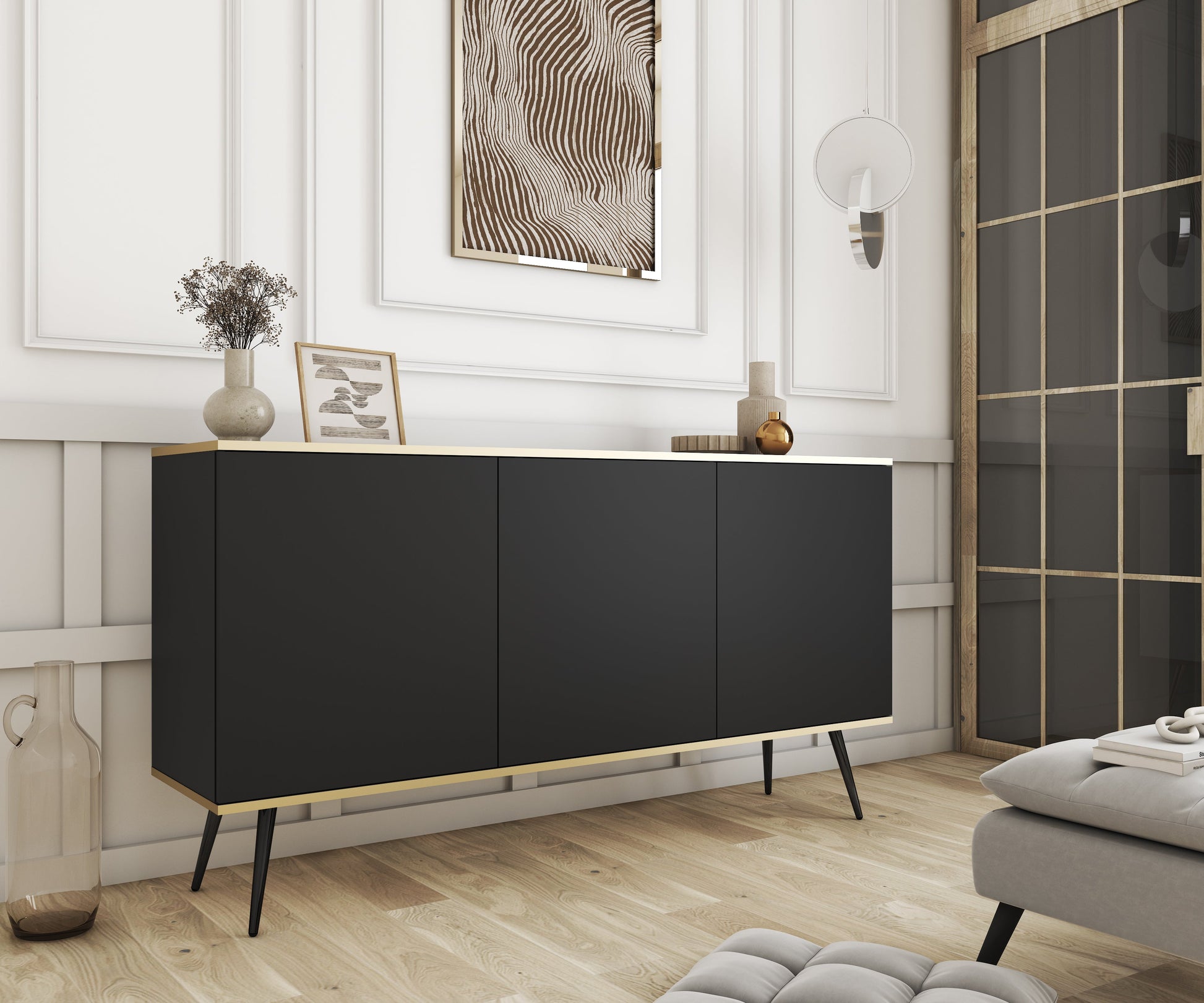 Kumode O2 160/85/39 cm melns/melns - N1 Home