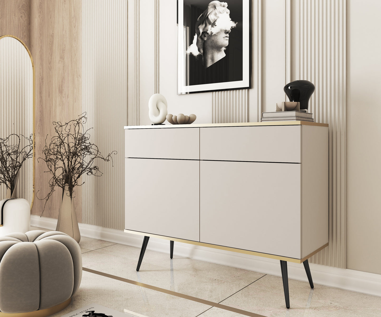 Kumode O2 107/85/39 cm bēšs/melns - N1 Home
