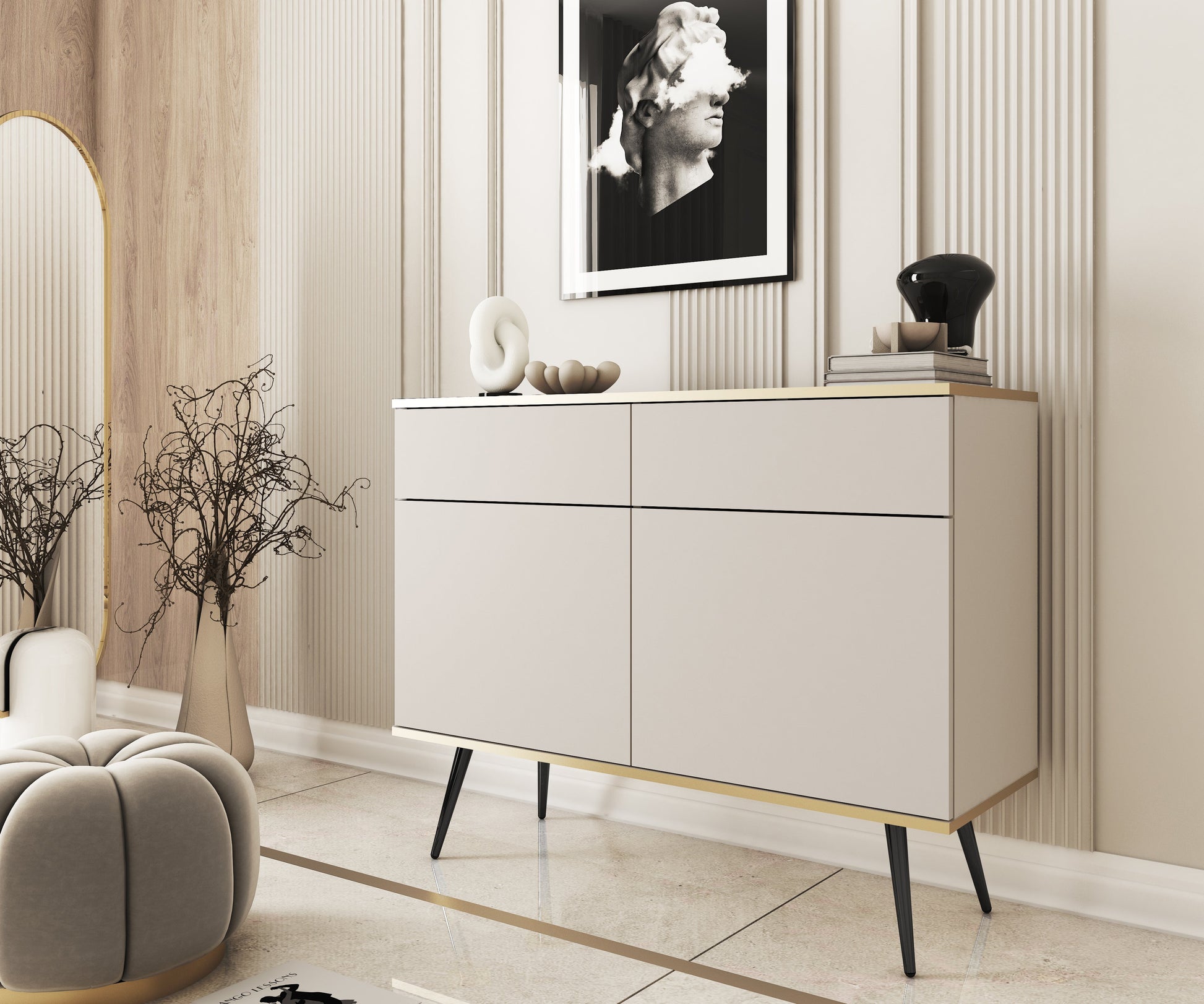 Kumode O2 107/85/39 cm bēšs/melns - N1 Home