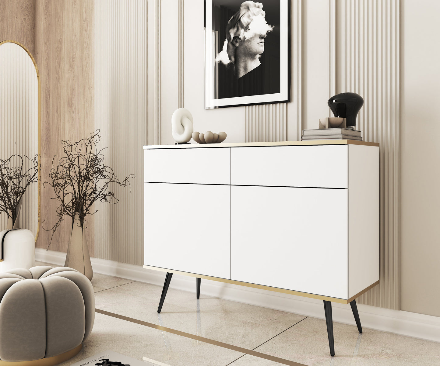 Kumode O2 107/85/39 cm balts/melns - N1 Home
