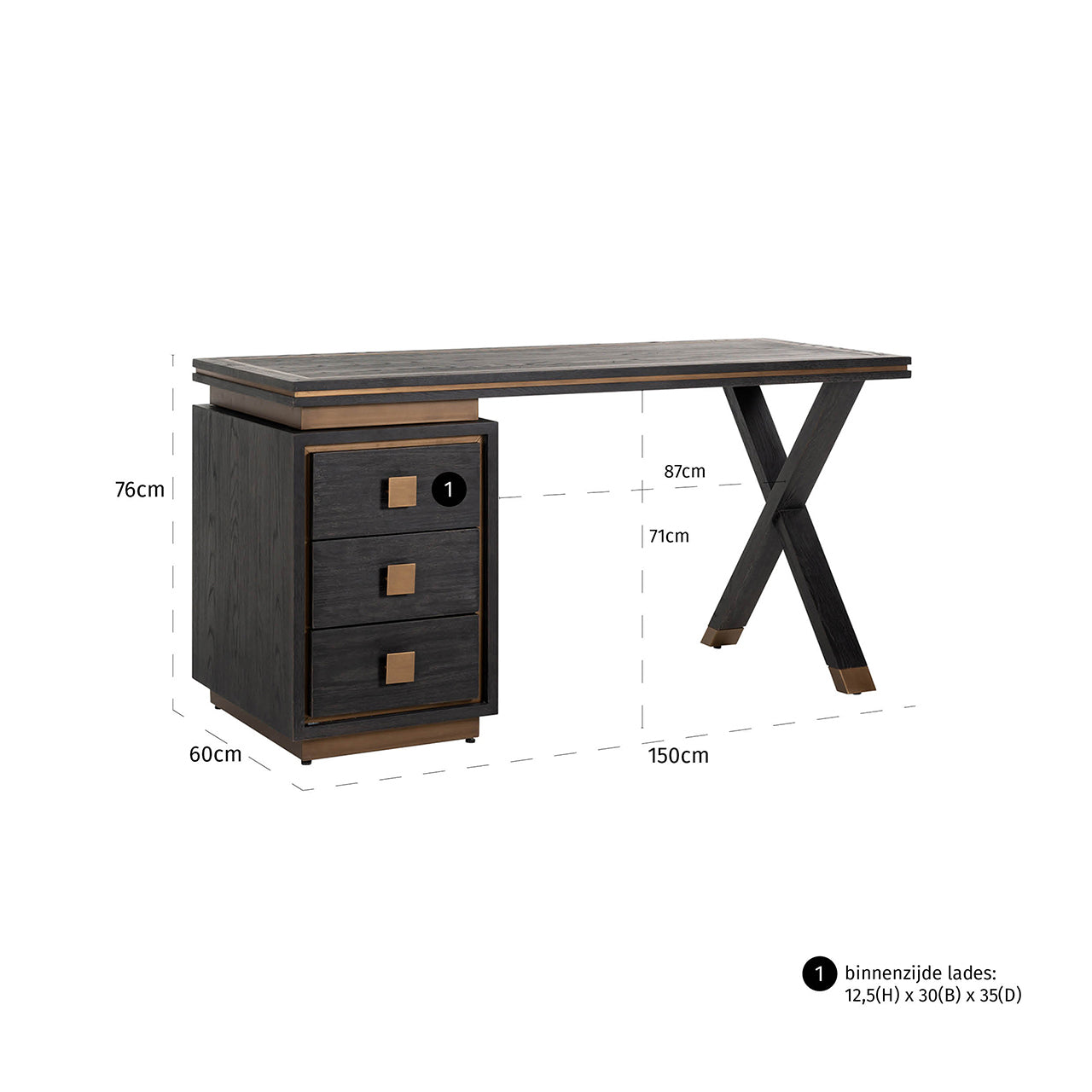Galds Hunter black rustic Richmond Interiors 76/150/60 cm melns - N1 Home