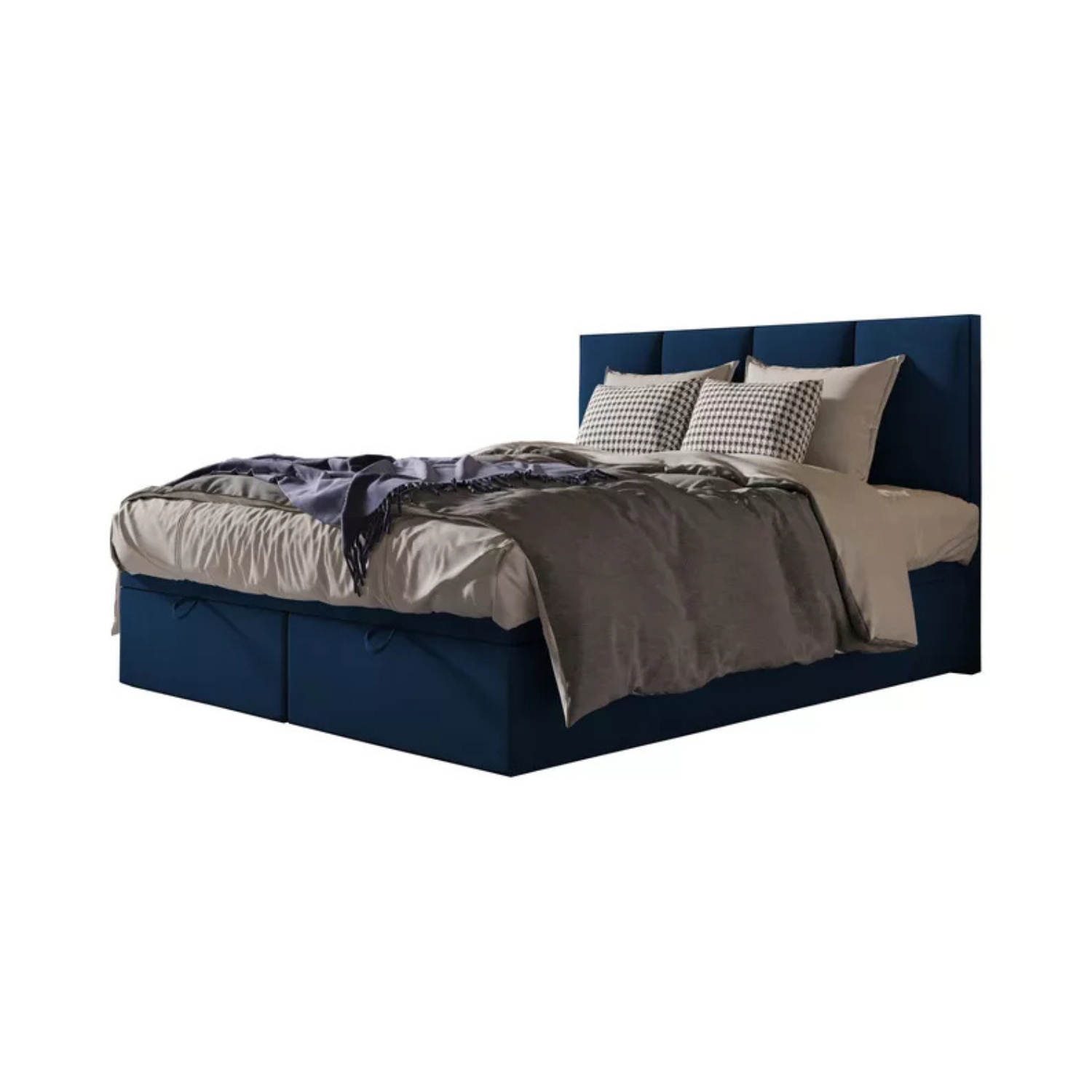 CATALEMER Kontinentālā gulta 140/160/180/200 x200 cm ar matraci un konteineriem, tumši zils samts - N1 Home