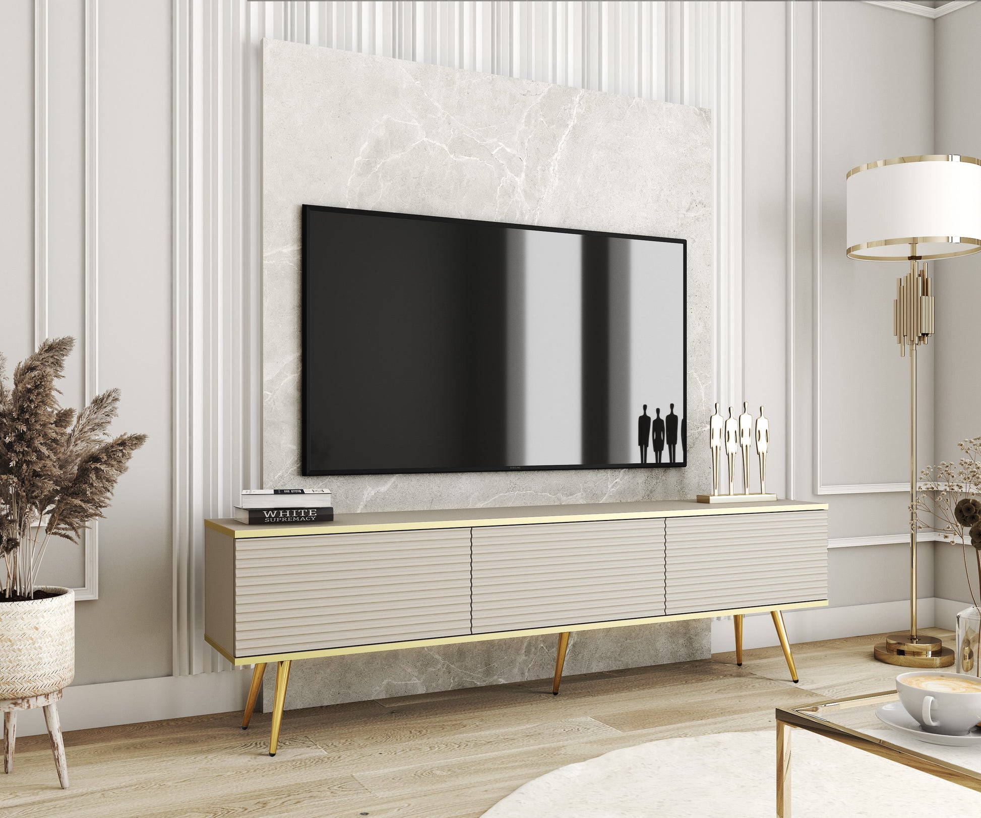 RTV skapis O2 rievota priekšpuse 175/30/32 cm bēšs - N1 Home