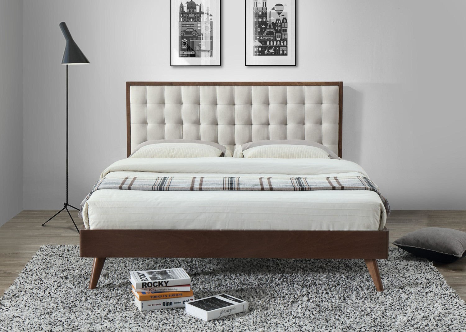 SL 160|200 cm bēša / valriekstu gulta - N1 Home