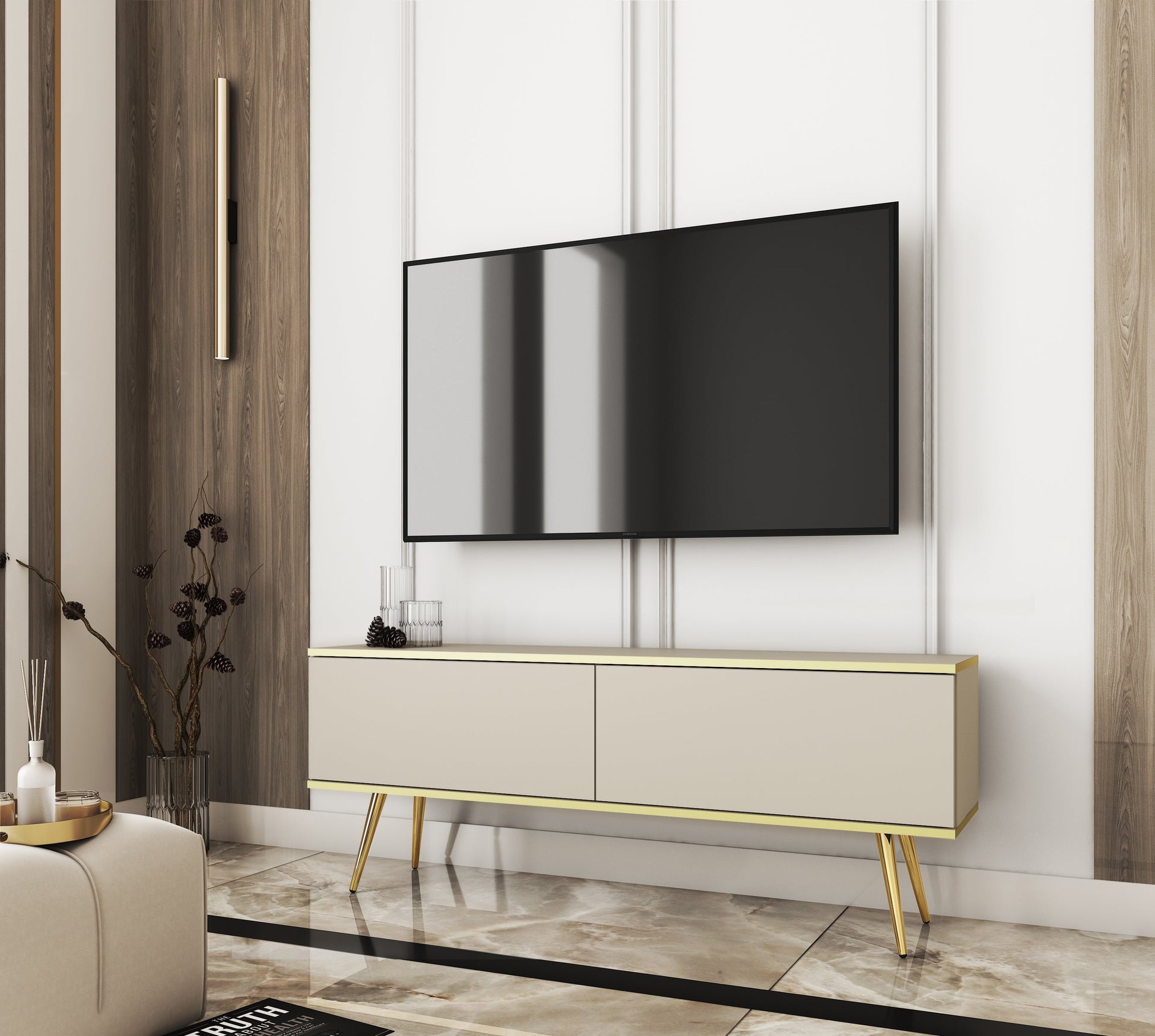 RTV skapis O2 gluda priekšpuse 135/30/32 cm bēšs - N1 Home